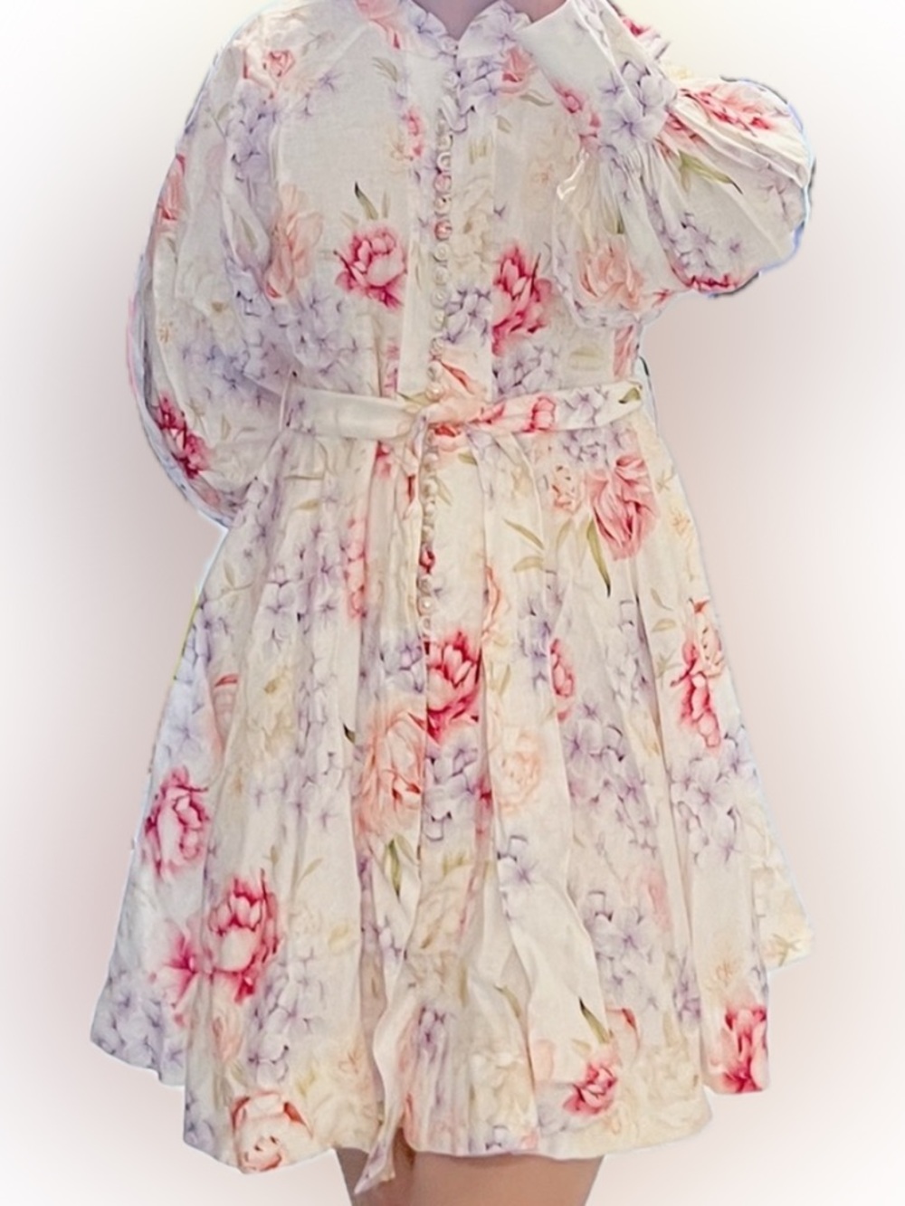 Yvon Floral Button-Front Mini Dress in Soft Pastels - Picture 5 of 6